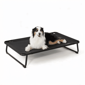 Outdoor Elevated Dog Bed for Large Dogs - Cooling Raised Pet Cot with Skid-Resistant Feet, Tool-Free Setup, Chew-Resistant Frame (Color: Black)